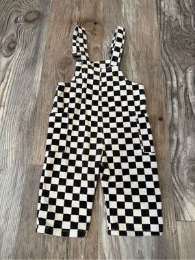Kids Checkerboard Overalls - Black & White